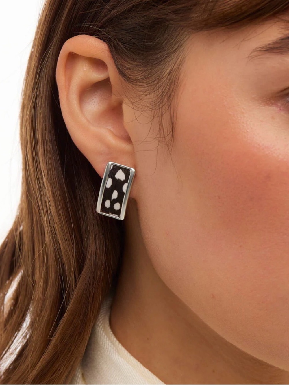 Brackish Blackwood Village Guinea Feathers Silver Rectangular Stud Earrings